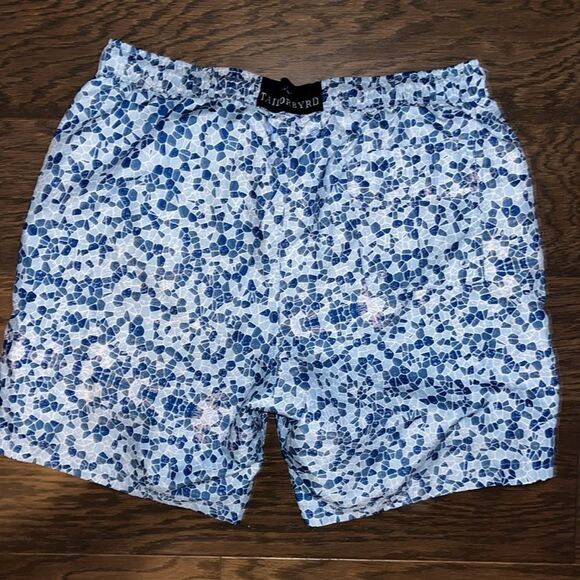 $75 Tailorbyrd lined resort sailboat blue shimmer swimming pool trunk shorts L - Picture 3 of 4
